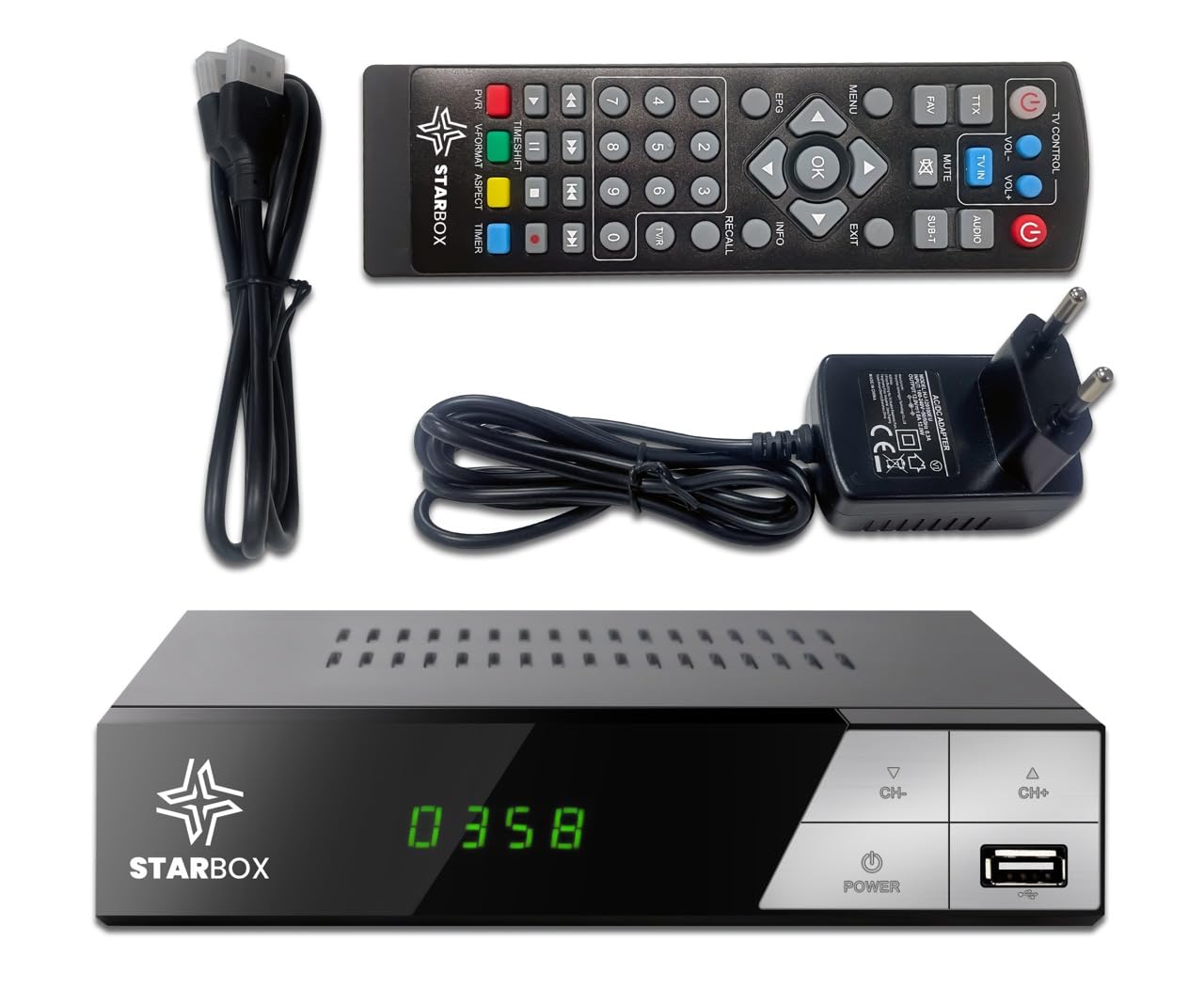 Décodeur TNT HD-168+ DVB-T2/DVB-C Full HD 1080p H.265 USB HDMI Péritel Télécommande Universelle 2-en-1