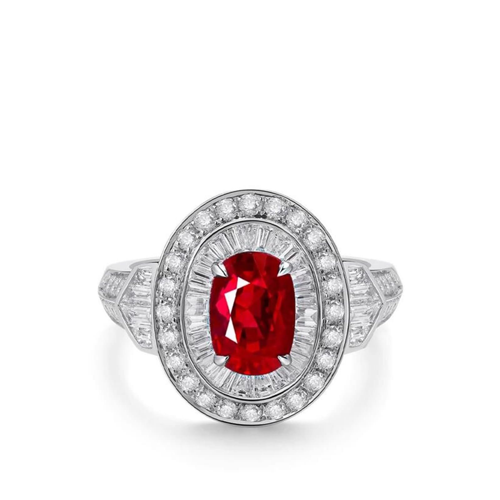 Anello di fidanzamento in oro 9 K/14 K/18 K in rubino sintetico, anello da cocktail con pietra preziosa pavé di lusso per lei, anelli di anniversario con rubino ovale coltivato in laboratorio