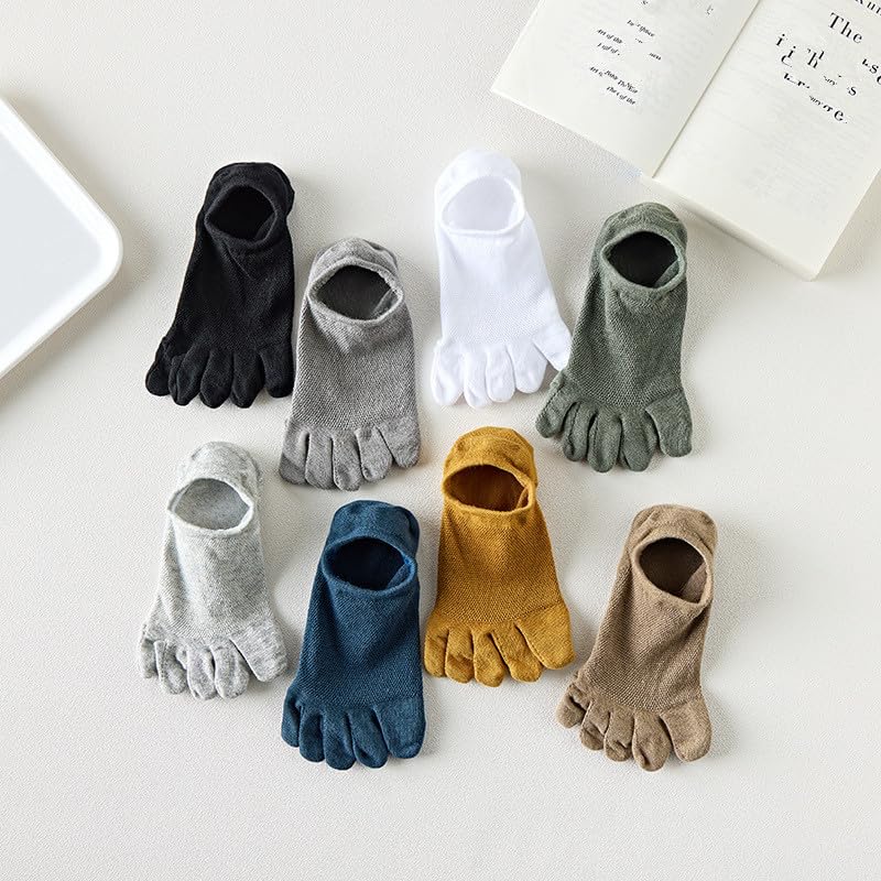 Yizelli 3 Pairs Solid Color Toe Socks for Men Breathable Thin Invisible Five Finger Socks for Spring Summer4