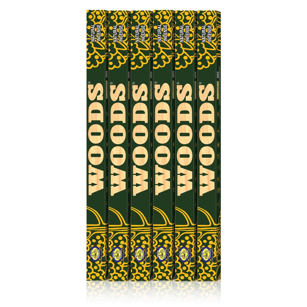 Pure Woods Natural Incense Sticks, 19 Inch, Pack of 6 (12 Agarbatti Sticks) | Lasts Upto 6 Hours per Stick | Woody, Sandal, Resin, Cedar, Masala, Amber, Natural Fragrance for Puja, Meditation