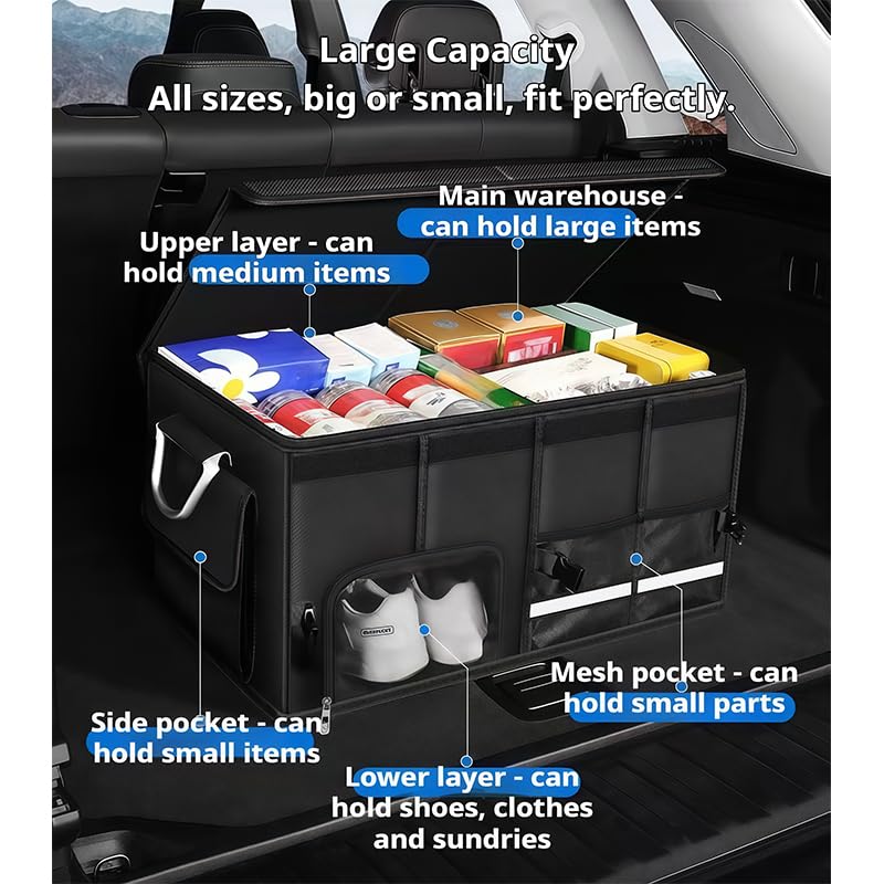 Organizzatore Bagagliaio Auto per Fiat Multipla/Idea/Sedici Contenitore Portaoggetti Pieghevole in Nylon Scatola Cargo per Auto con Scomparto Scarpe e Tasche a Rete,Green