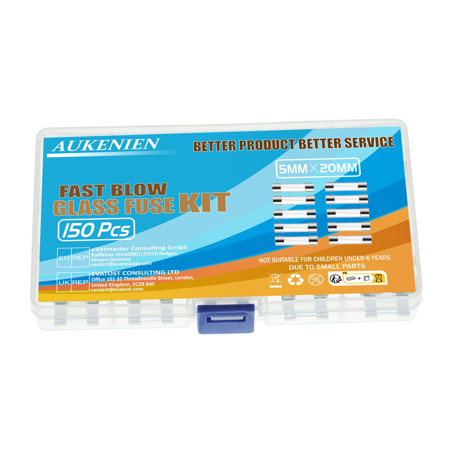 AUKENIEN 15 Wartość 150 sztuk 0,5A 1A 1,6A 2A 2,5A 3A 3,15A 4A 5A 6,3A 8A 10A 12A 15A 20A 250V Bezpieczniki 5x20mm Bezpiecznik szklany rurkowy Mikro bezpiecznik Szybki zestaw bezpieczników szklanych