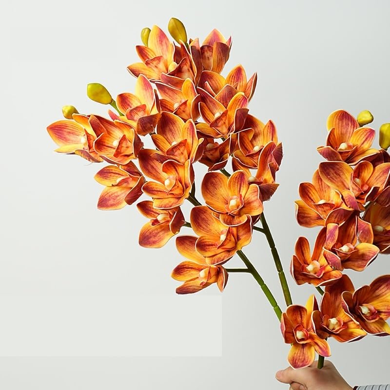 künstliche Blumen 2 Stück künstliche Cymbidium-Orchideen-Blumenpflanze, 3D-Druck, Vanda 10 Köpfe, Latex-Phalaenopsis-Blume for Zuhause Decoration(Rose)