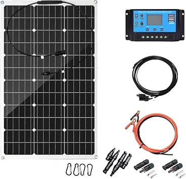 Flexible Solar Panel Kit, monocrystalline Flexible Solar panelswith LCD Controller with Extension Cable,40A Charge Controller, Mounting Brackets and Cables, Ultra-Thin Design (200W)