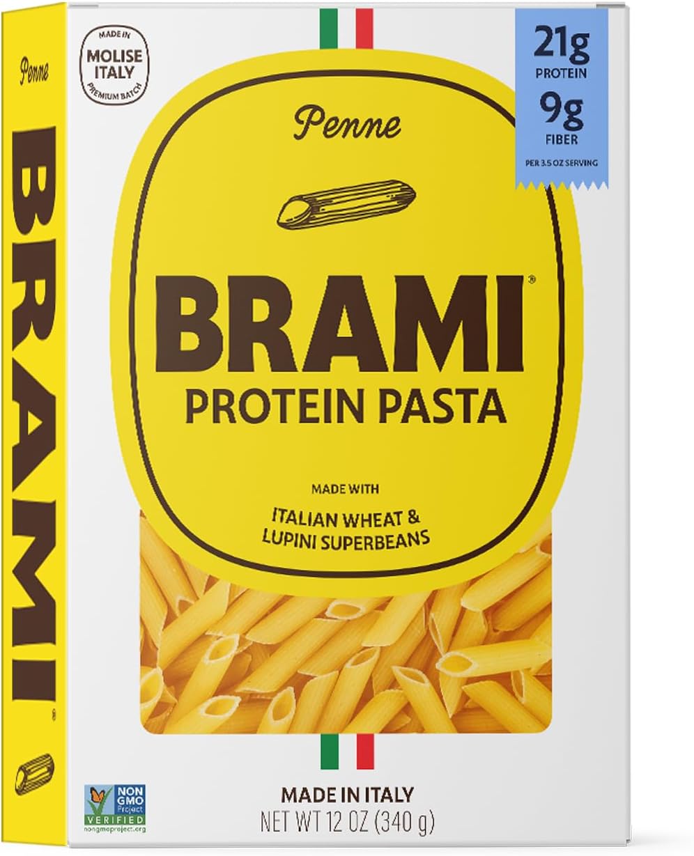 Brami Penne Italian Protein Pasta | Low Carb | High Fiber | High Protein | Non-GMO | Keto | Made in Italy | Dry Pasta | Semolina Pasta | Fortified with Heart Healthy Lupini Beans | 12oz (Pack of 8)