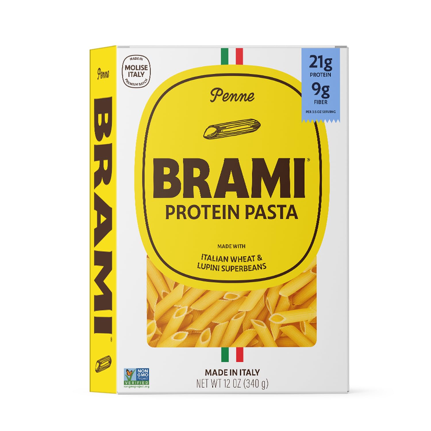 Brami 8 Pack Penne Pasta | Made with Semolina Wheat & Lupini Beans | High Protein & Fiber, Low Carb Healthy Low Carb Healthy Italian Dry Pasta | 12 Ounce - Made in Italy