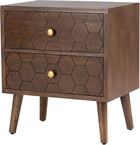 Miniatura 98 de COSIEST Mesita de noche, mesa auxiliar rústica con 3 cajones, mesita de noche de madera vintage con patas sólidas, mesa auxiliar moderna para Patrón