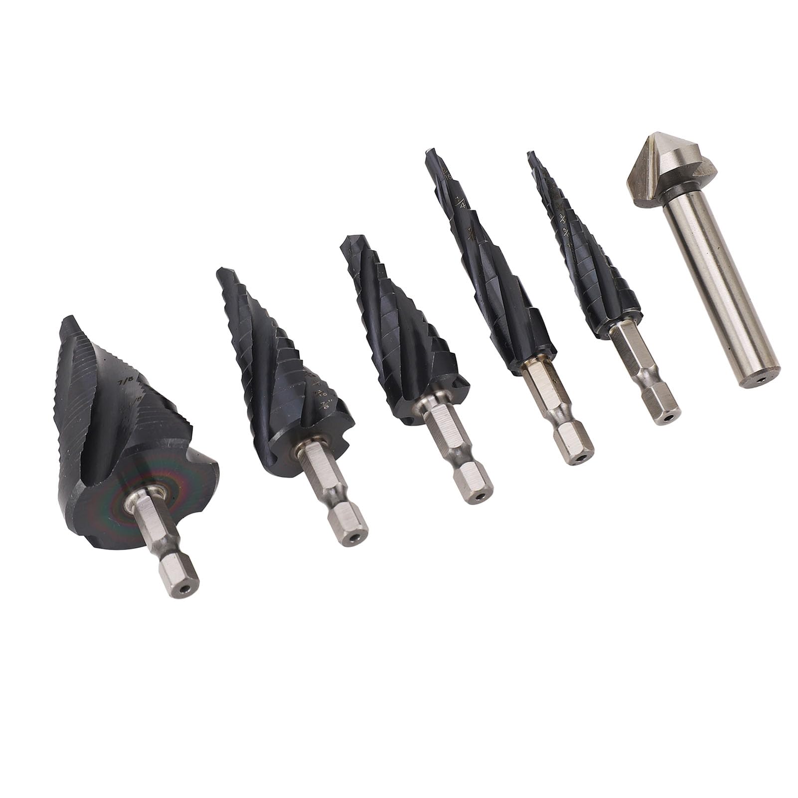 Juego de brocas escalonadas de 4 flautas, vástago de 1/4 de pulgada, Kit de brocas de pagoda de cobalto M35 para metal duro de acero inoxidable