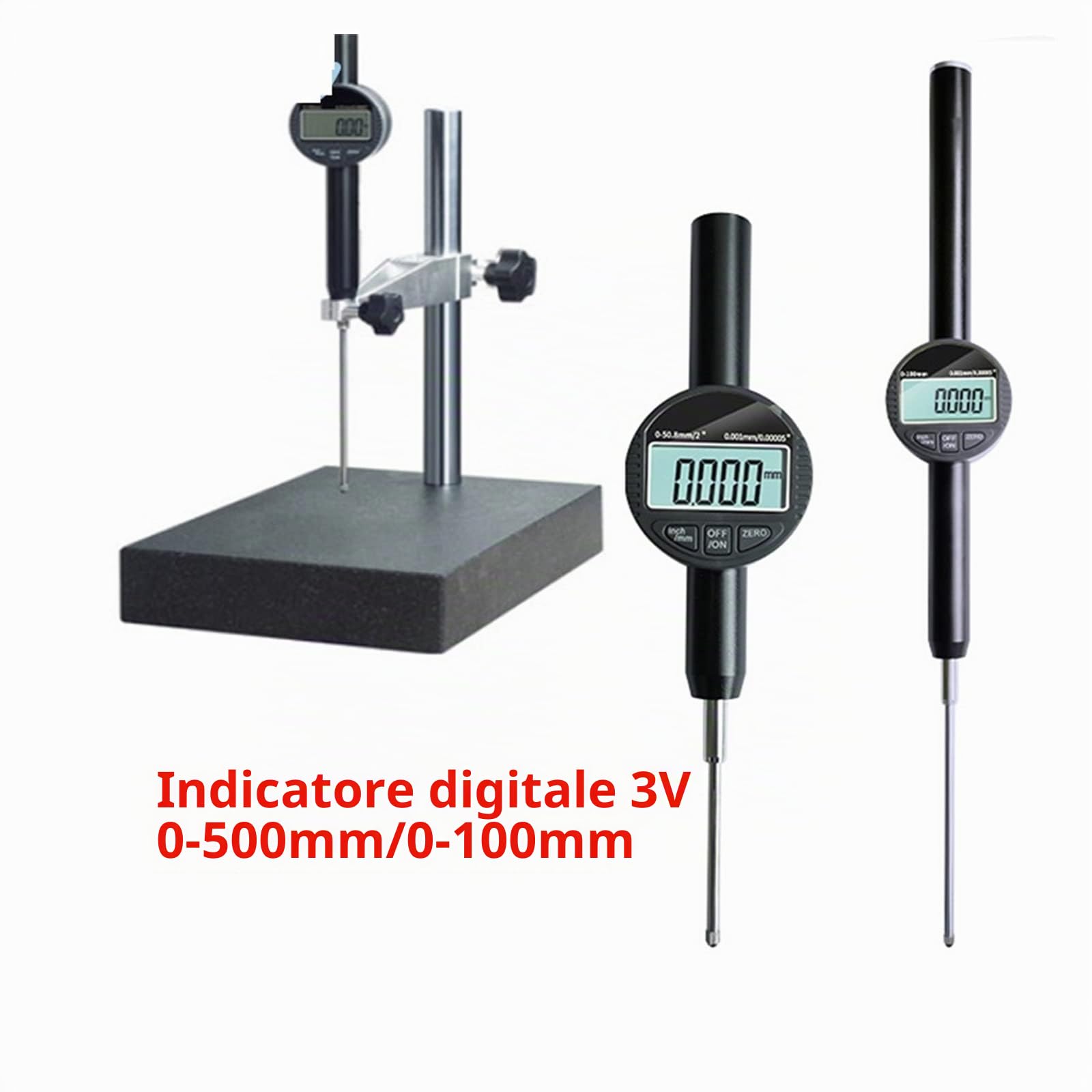 Comparatore Centesimale, 0-50mm 0-100mm 0.01mm/0.001mm Indicatore a quadrante digitale Indicatore elettronico a grande distanza per Falegnameria, Officine, Macchine Cnc(0-50x0.01mm)