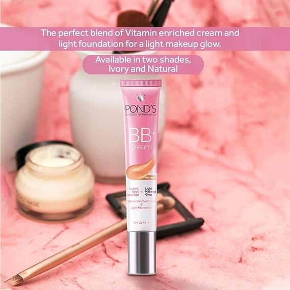 POND-S BB+ Cream, Natural Light Coverage, 18g, Pack of 2 (Natural Shade)