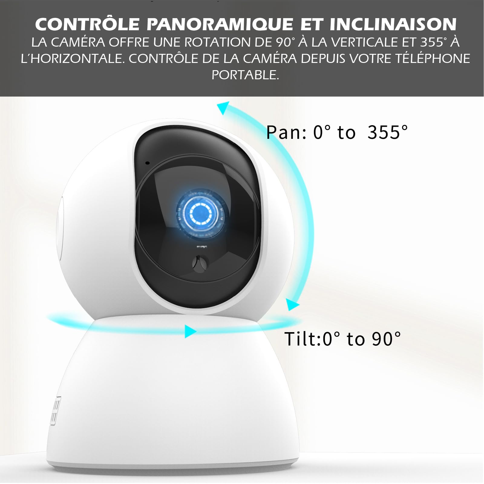 KYF Caméra IP Intérieure, 4MP Ultra HD, Sirène 90dB, Rotation Motorisée 355°/110°, Wi-FI Double Bande, Vision Nocturne, Audio Bidirectionnel, Détection de Mouvement, KYF-CAM-027