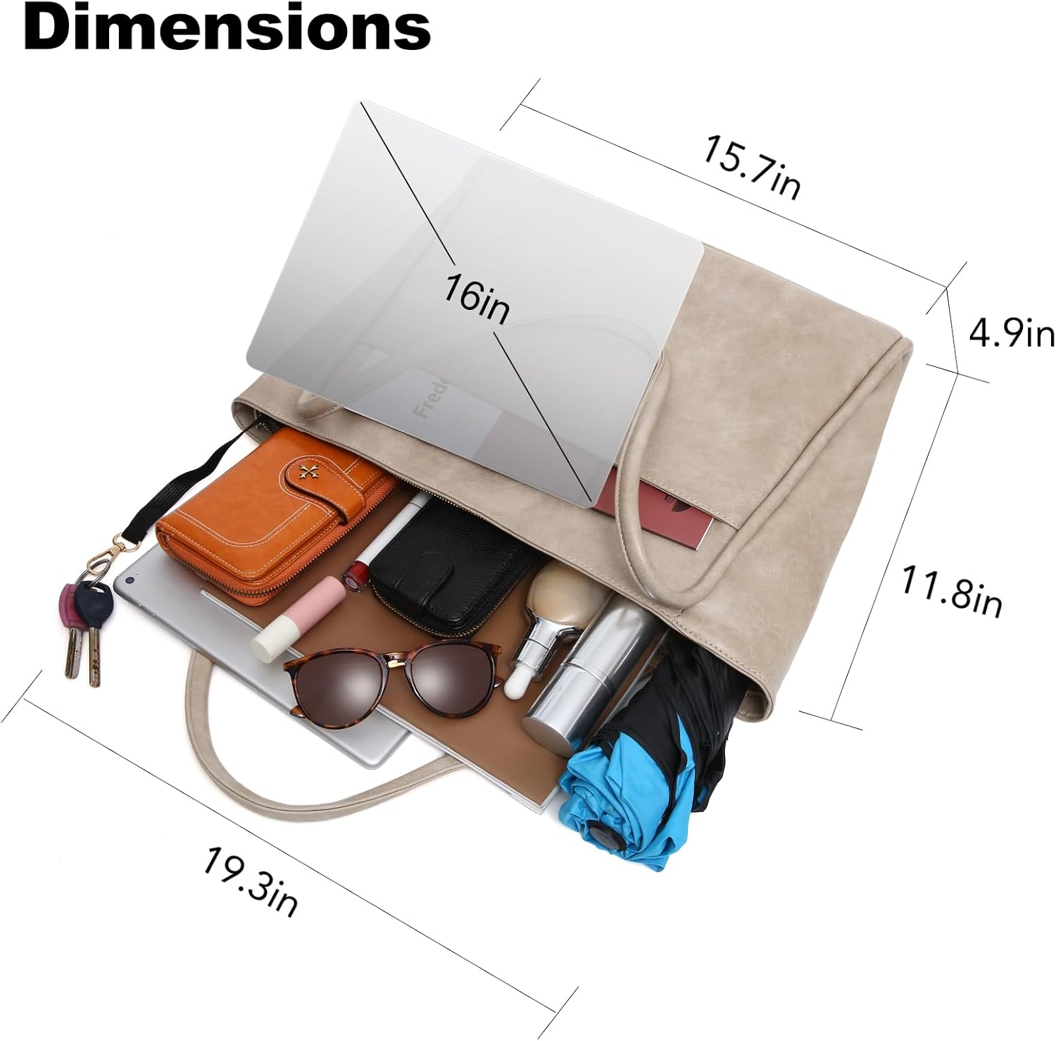 Large Tote Bag for Women Work with Zipper 16L Vegan Leather Ladies Travel Purses and Handbags - Image 5