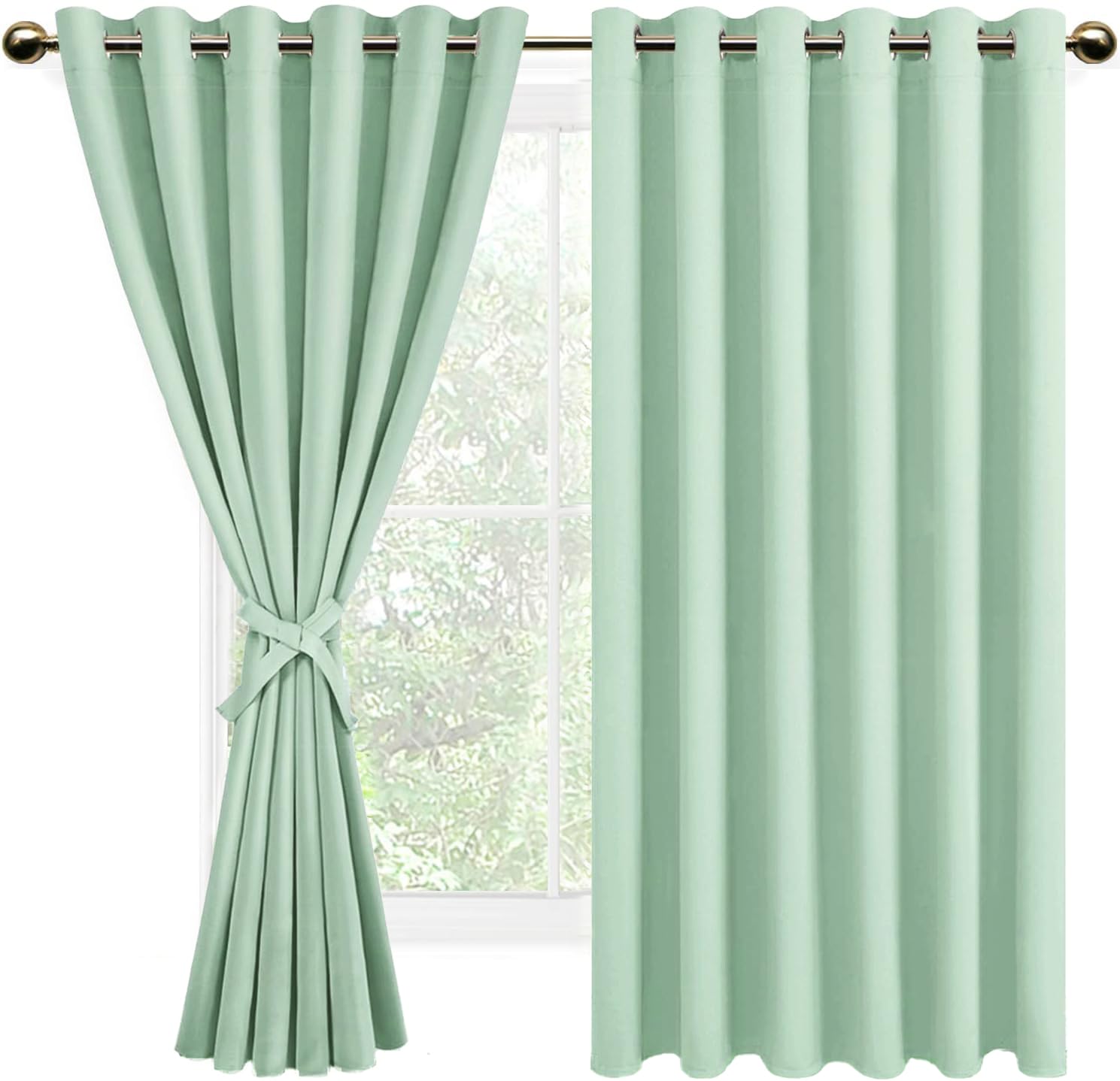 DWCN Blackout Curtains with Tiebacks for Bedroom Thermal Insulated Solid Eyelet Curtains for Living Room,2 Panels,90" Wide x 72" Drop Bean Green โ image 1