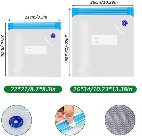 Miniatura 9 de Bolsas Sous Vide, 20 bolsas reutilizables selladoras al vacío, para alimentos con 6 clips de sellado, para cocinar y almacenar alimentos, diseño de