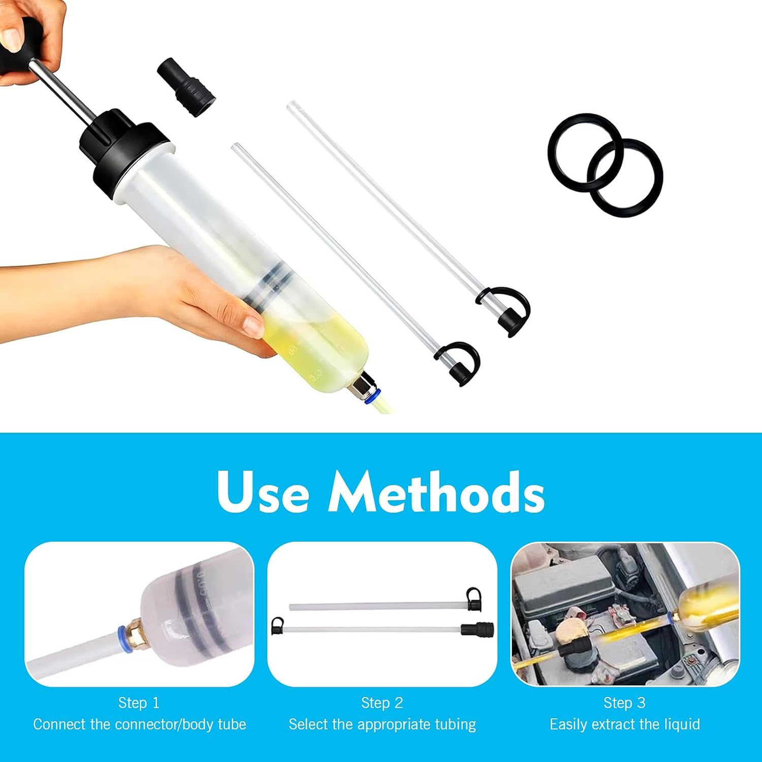 1 PC Car Power Steering Fluid Extractor, 200cc Manual Fluid Pump with Hoses, Universal Transmission Fluid Pump for Most Cars (Transparent)