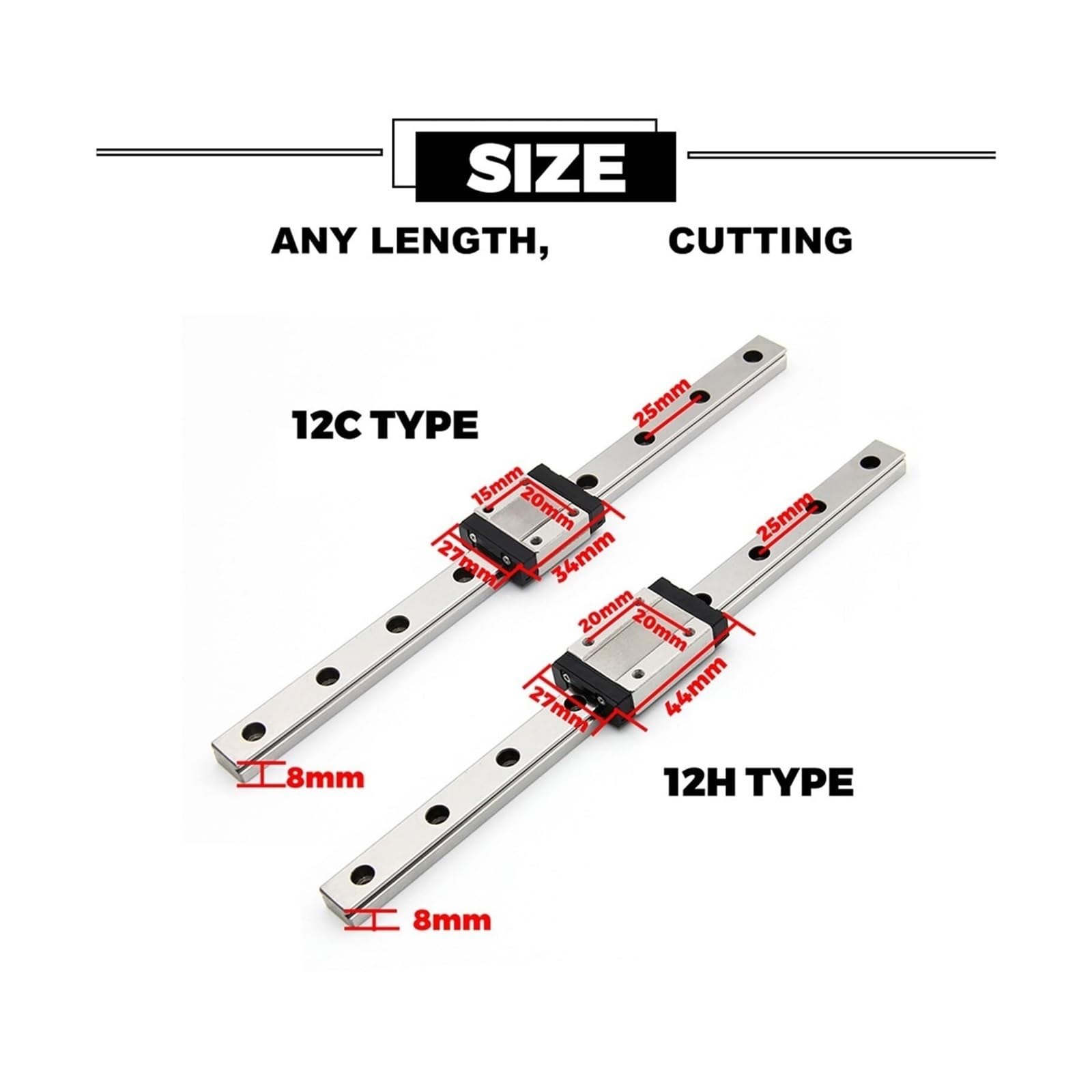 10 Stück Linearführung MGN12-100MM Mini-Gleitschienenschieber MGN12H MGN12C