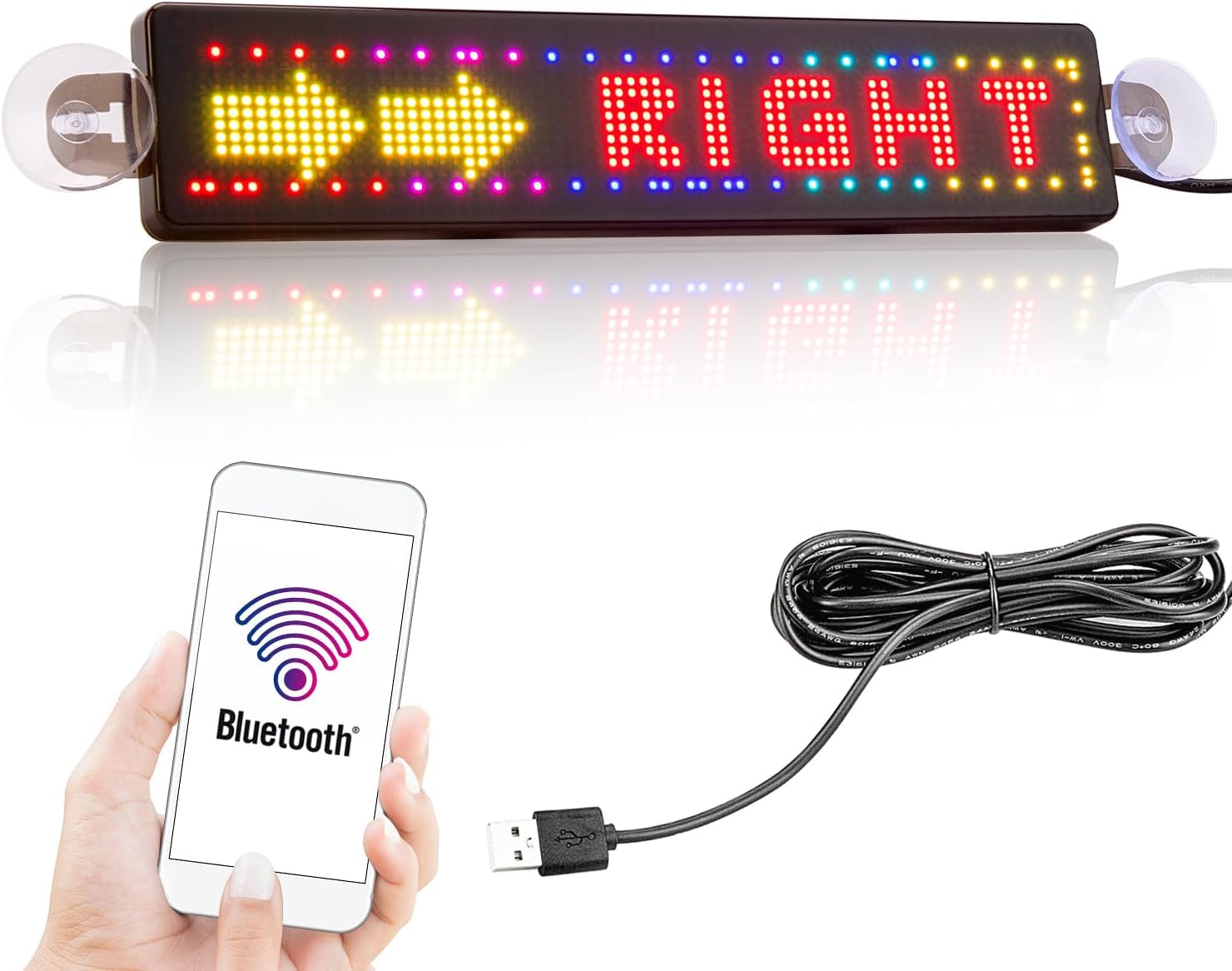 Scrolling LED Sign USB 5V Bluetooth App Control Programmable RGB Display Message Board for Car Window Taxi Shop Front (23cm*5cm)