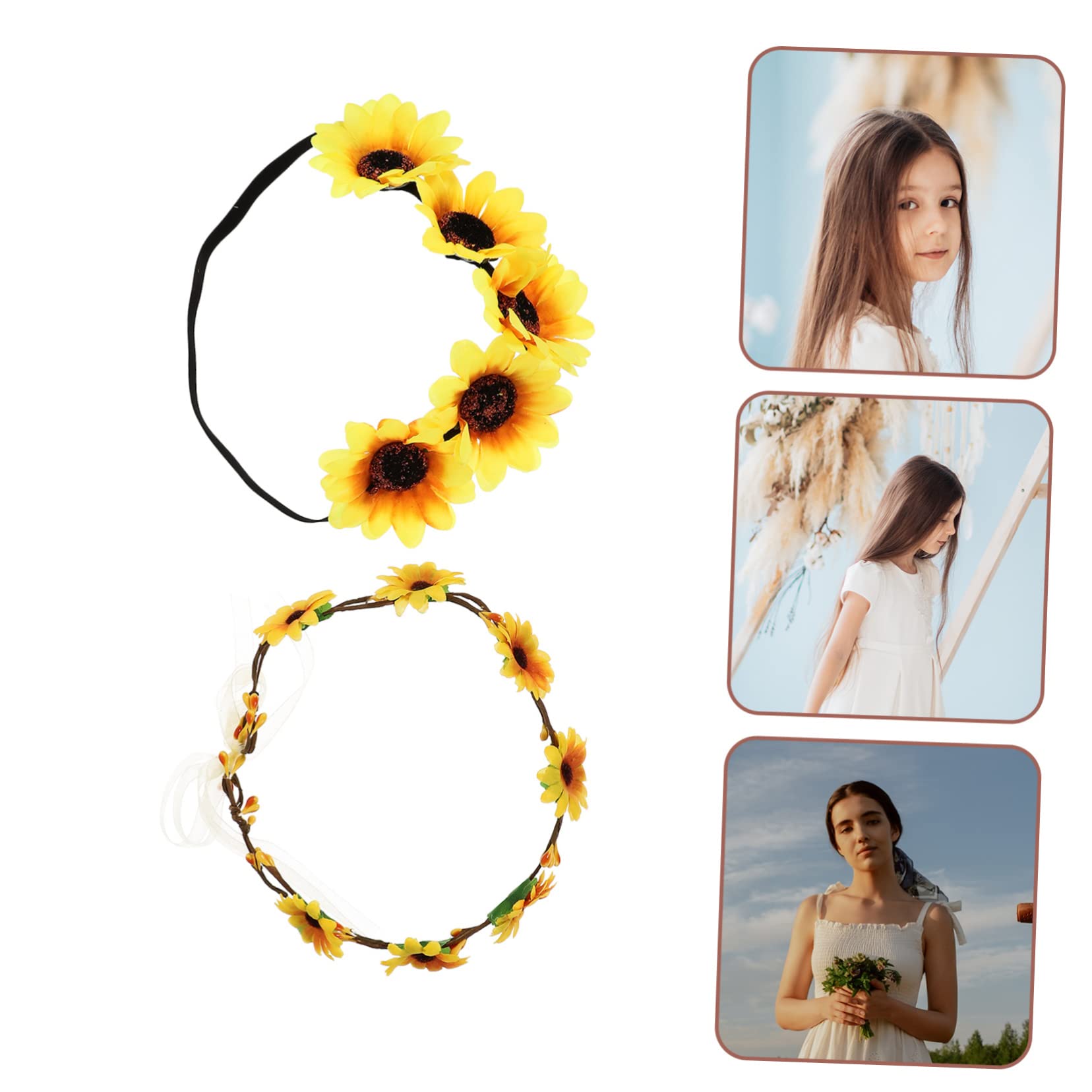 Baluue Bandeau à Cheveux Tournesol Jaune 2pcs Fleurs en Tissu et Nylon, Design Élastique Élégant pour Mariage, Plage et Fêtes Bohémiennes