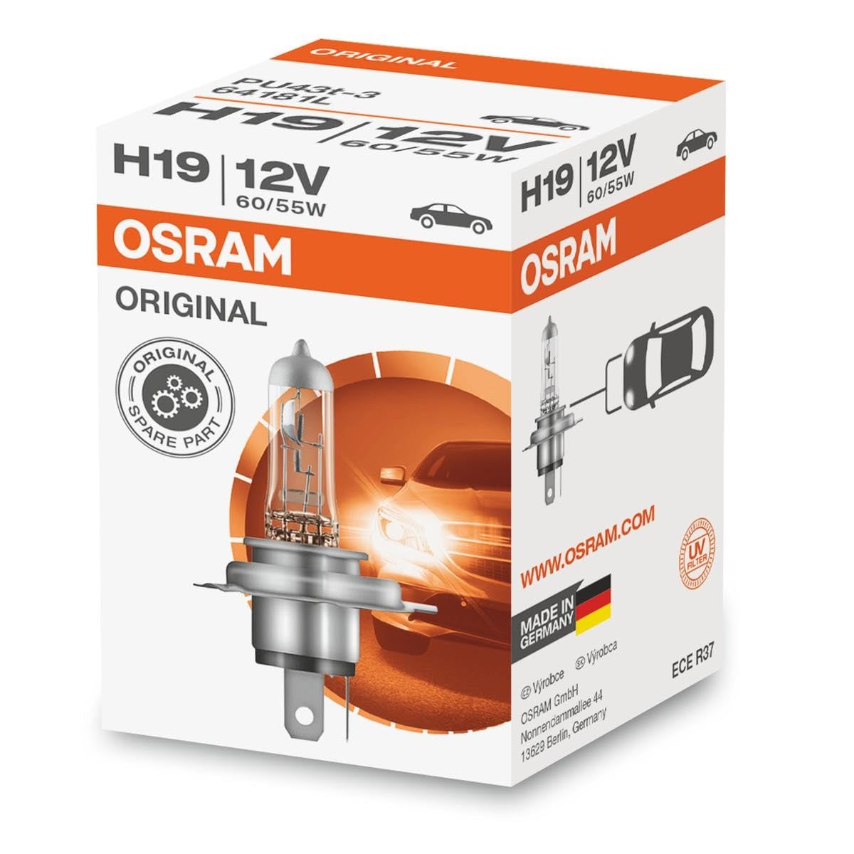 OSRAM H19 Lampadina faro di profondità 60/55W 3200K Abbagliante Alogeno 64181L