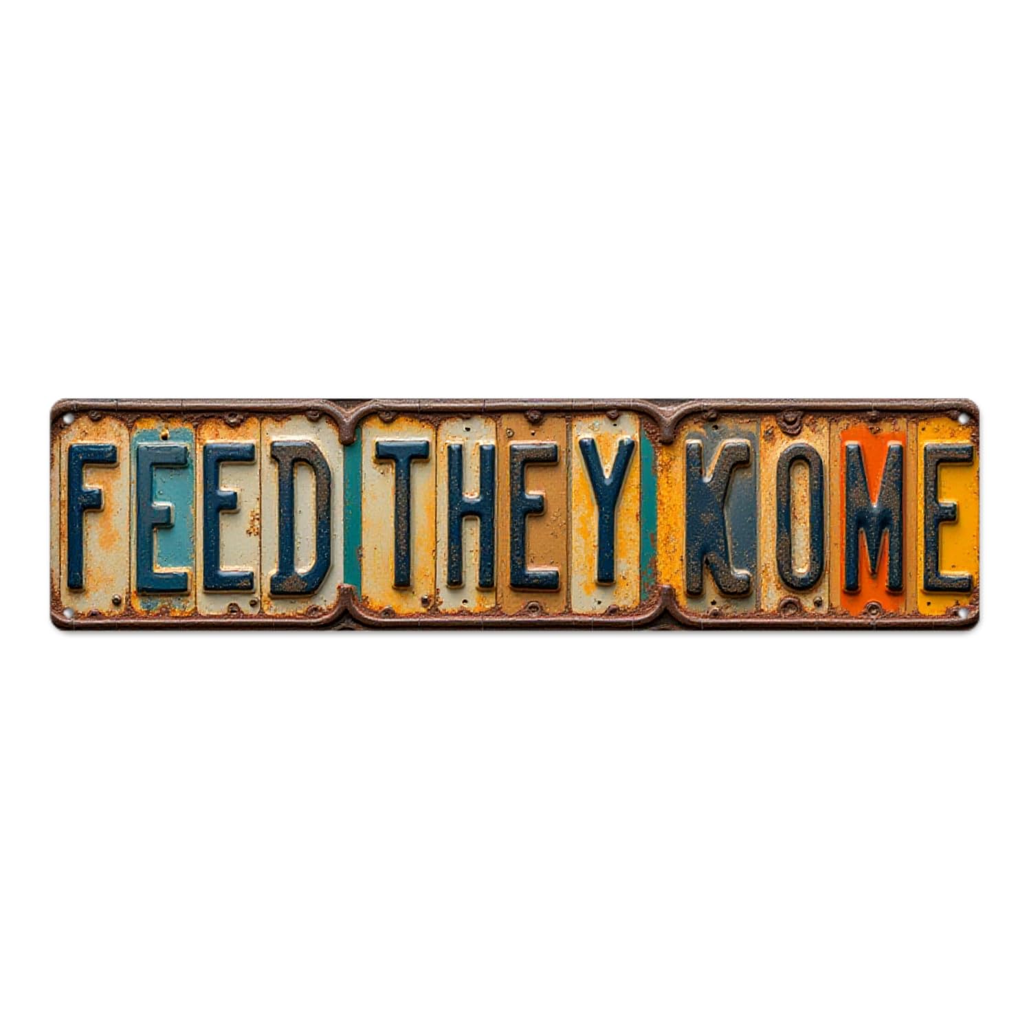 Rustic Tin Signs 16*4 inches "FEED THEY KOME" License Plate Style Home Art