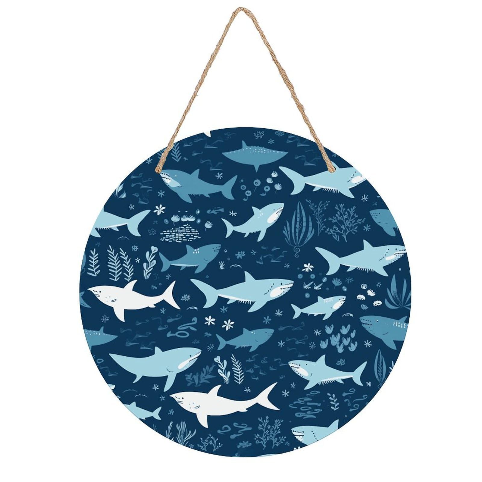 Sharksm Round Wooden Ornaments Unique Wood Decorative Paintings for Christmas Retro-Style Wooden Door Hanger for Crafts Home Holiday Decor Bar 7.87 Inch