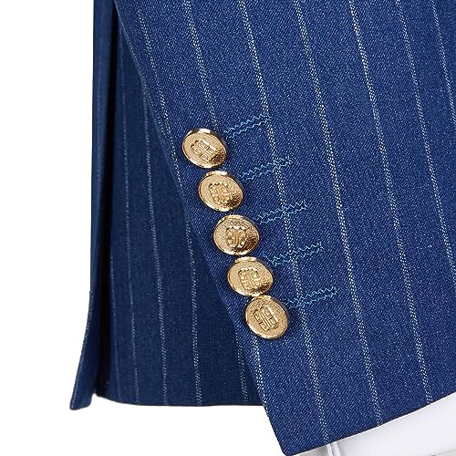 Men's 2 Piece Pinstripe Suit Double Breasted Formal Groomsmen Tuxedos Blazer Pant Sets 6