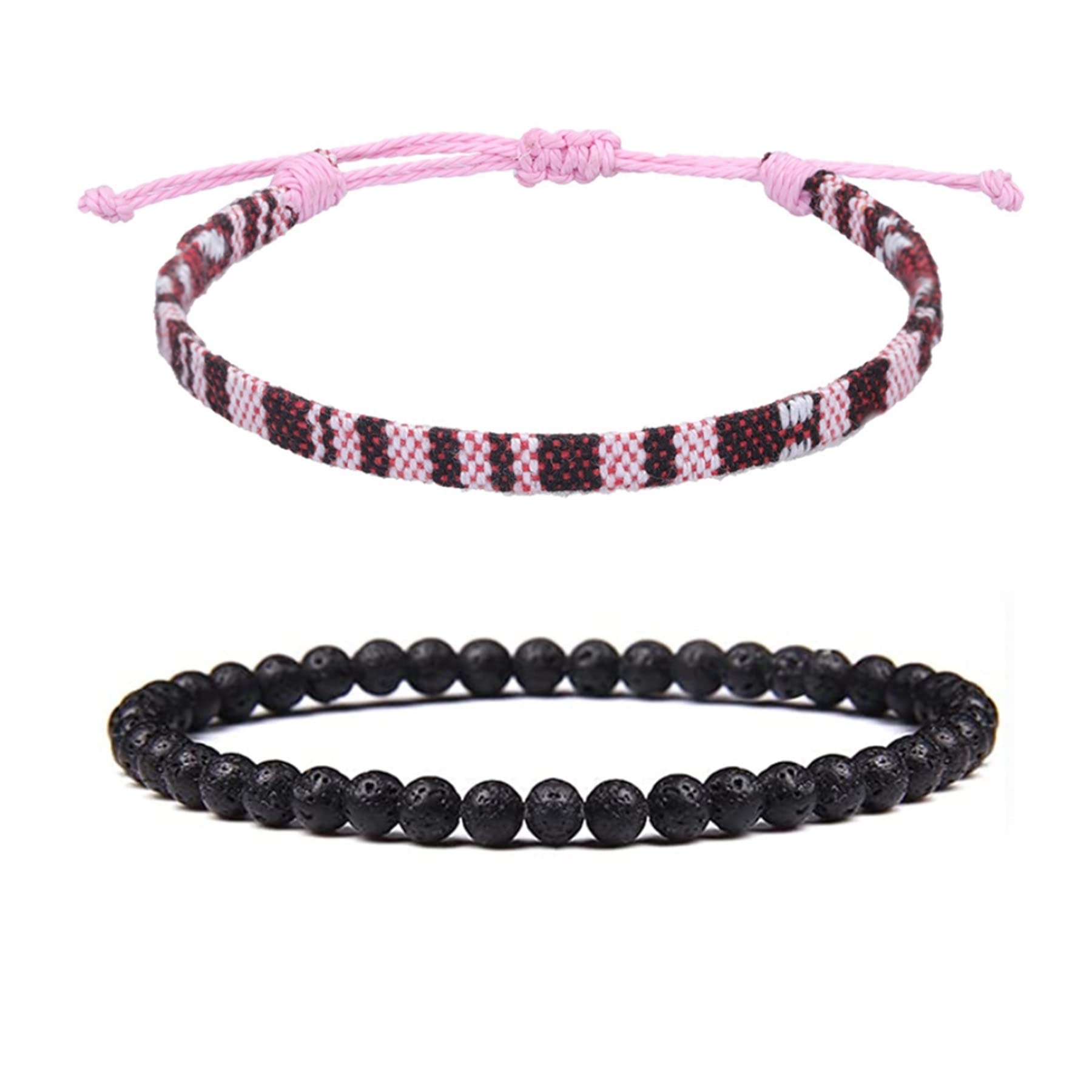 Bracelets For Men- Surfer Beach Bracelet Set-Holiday Gift-Hand Made boho Bracelets -Outdoor Sports Men'S And Women'S Anklet -Ethnic Hippie Style Accessories (Ethnic Red + Lava Stone)