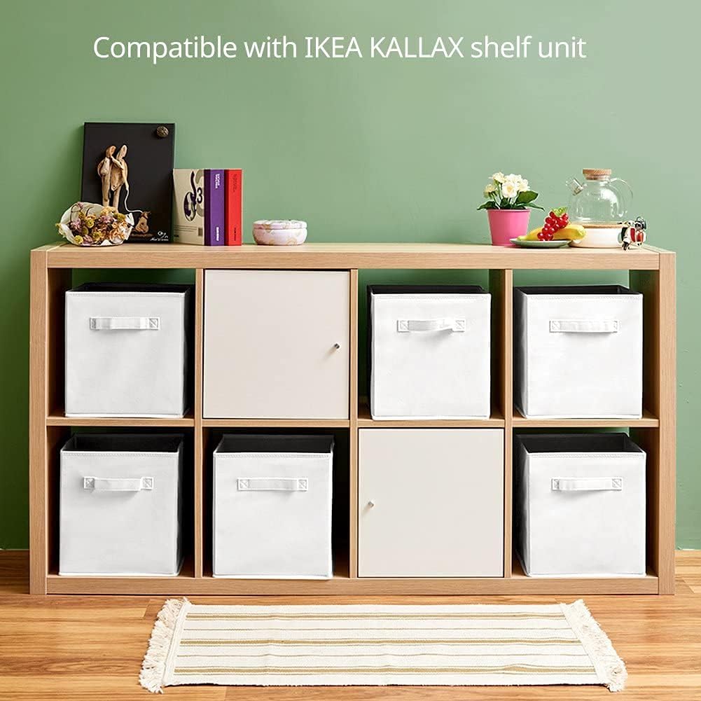 EZOWare Boîtes de Rangement Ouvertes en Textile Non-Tissé, 26,7 x 26,7 x 28 cm Tiroir en Tissu pour Chambre à Coucher, Chambre d'enfant pour enfants - Pack de 8 / Blanc