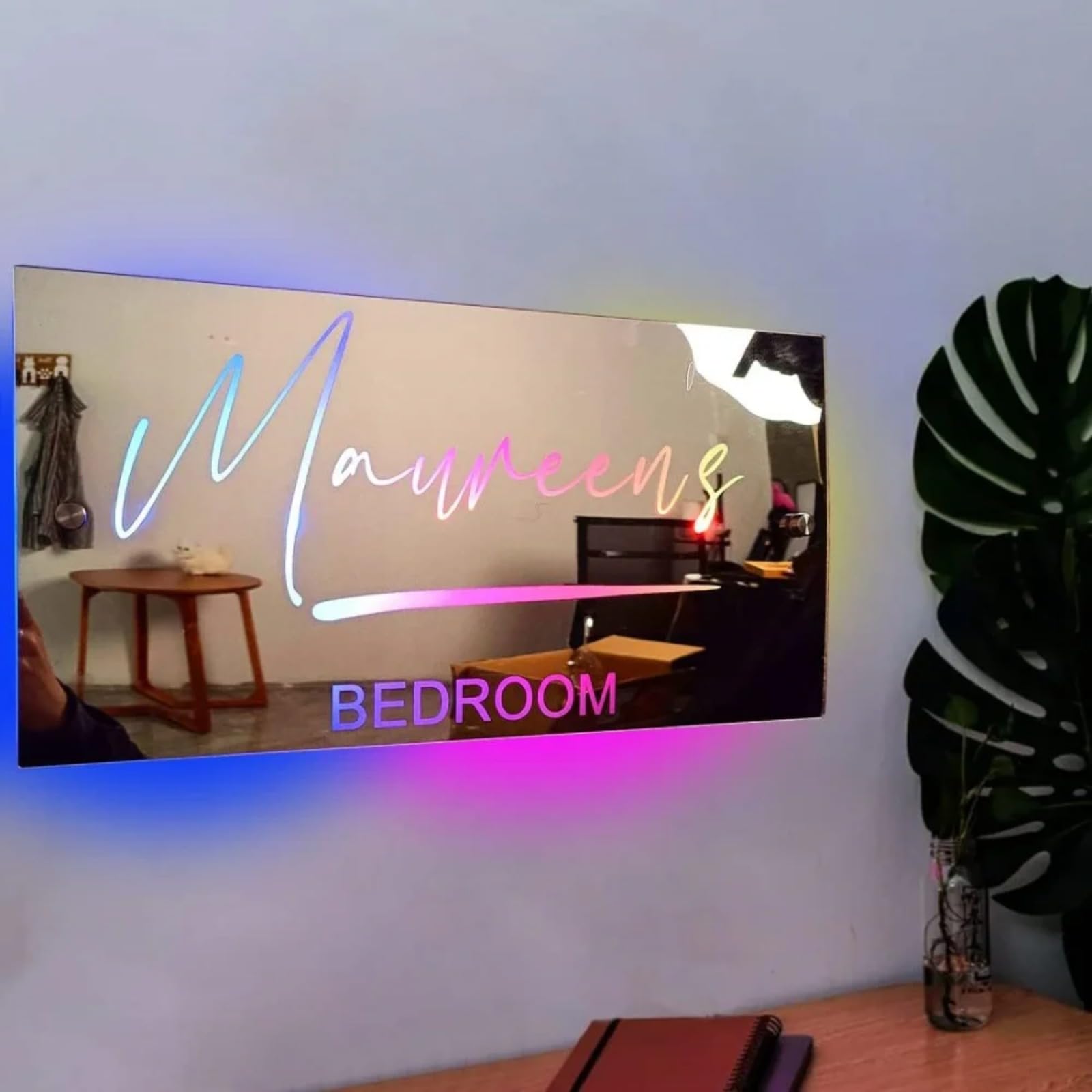 Luce LED a specchio con nome personalizzato, luce notturna con telecomando, decorazione da parete, decorazione per camera da letto, cartello al neon con nome personalizzato, regalo personalizzato per
