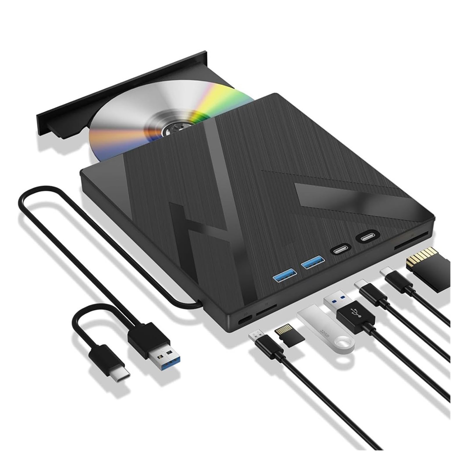 JVDDI 7 In 1 External Optical Drive for Laptop PC USB 3.0 Type-C DVD CD-RW Player Portable Burner