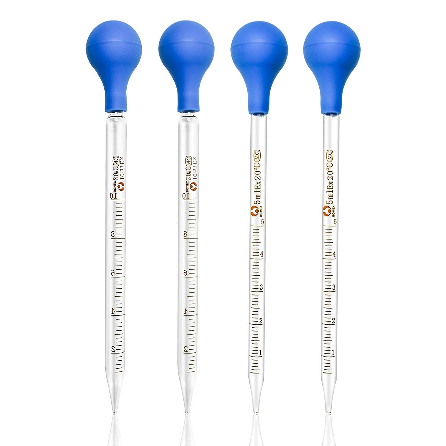 Alysontech Glass Pipette, 4 Pieces 10ml 5ml Glass Graduated Pipettes