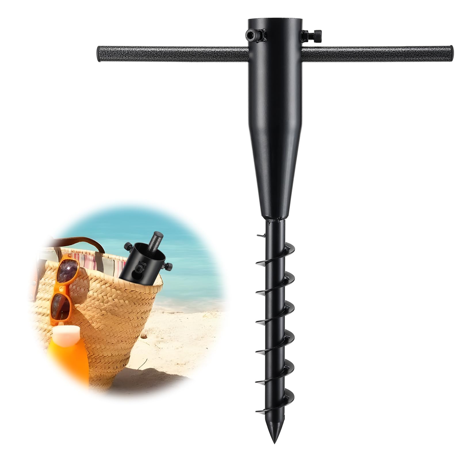 Beach Umbrella Sand Anchor, Metal Umbrella Stand, Portable Umbrella Anchor Base for Outdoor Yard Garden, Heavy Duty In-Ground Anchor, Fit 1.3”-2” Dia. Pole, No Dig Easy Install, Lightweight
