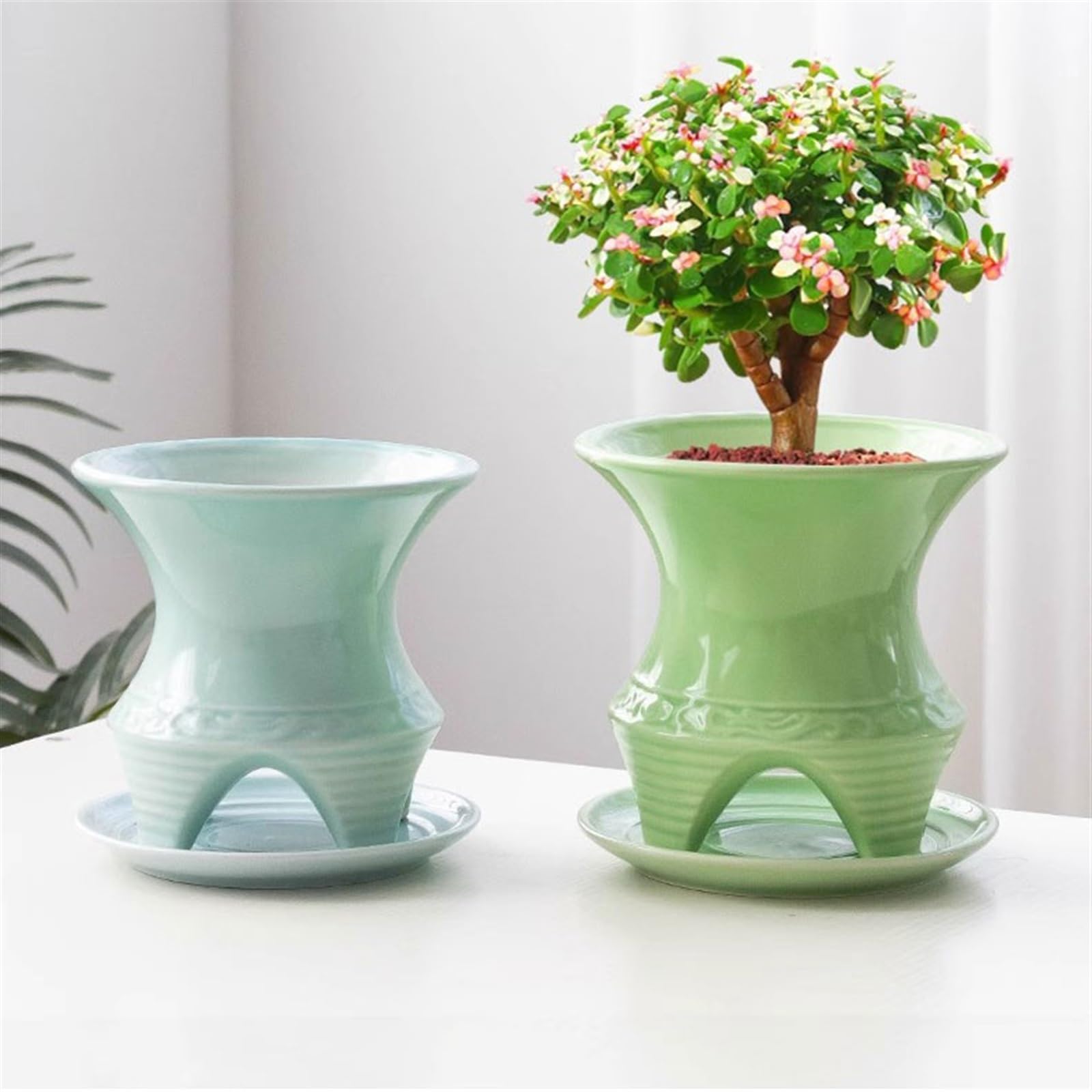 Pot de Fleur Pots de Fleurs Succulents en céramique Simples, for Usage Domestique, orchidées suspendues Respirantes, Plantes Vertes, Pot de Grand Calibre Cache Pot ceramique(Blue with Tray)