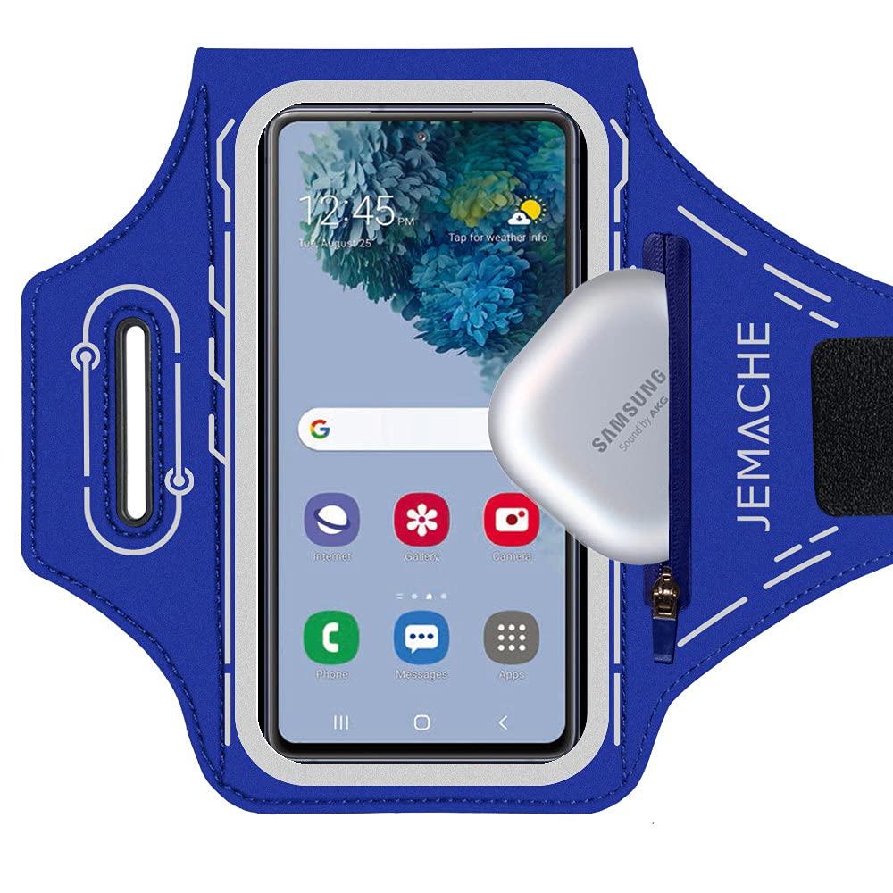 JEMACHE Running Armband for Samsung Galaxy S24 S23 S22 S21 Ultra/Plus/FE (5G), Gym Workouts Arm Band with Earbuds Holder (Navy Blue)
