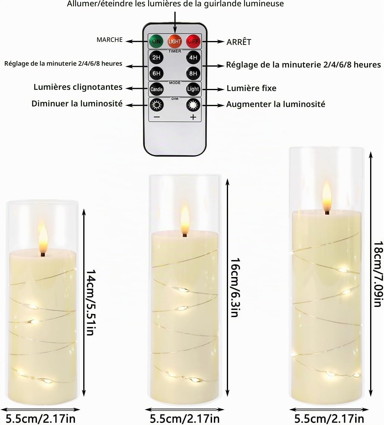 LIVEN Lot 12 bougies LED sans flamme en double paroi acrylique, 2 télécommandes avec minuterie 2/4/6/8h, décoration pour Noël mariage salon cheminée