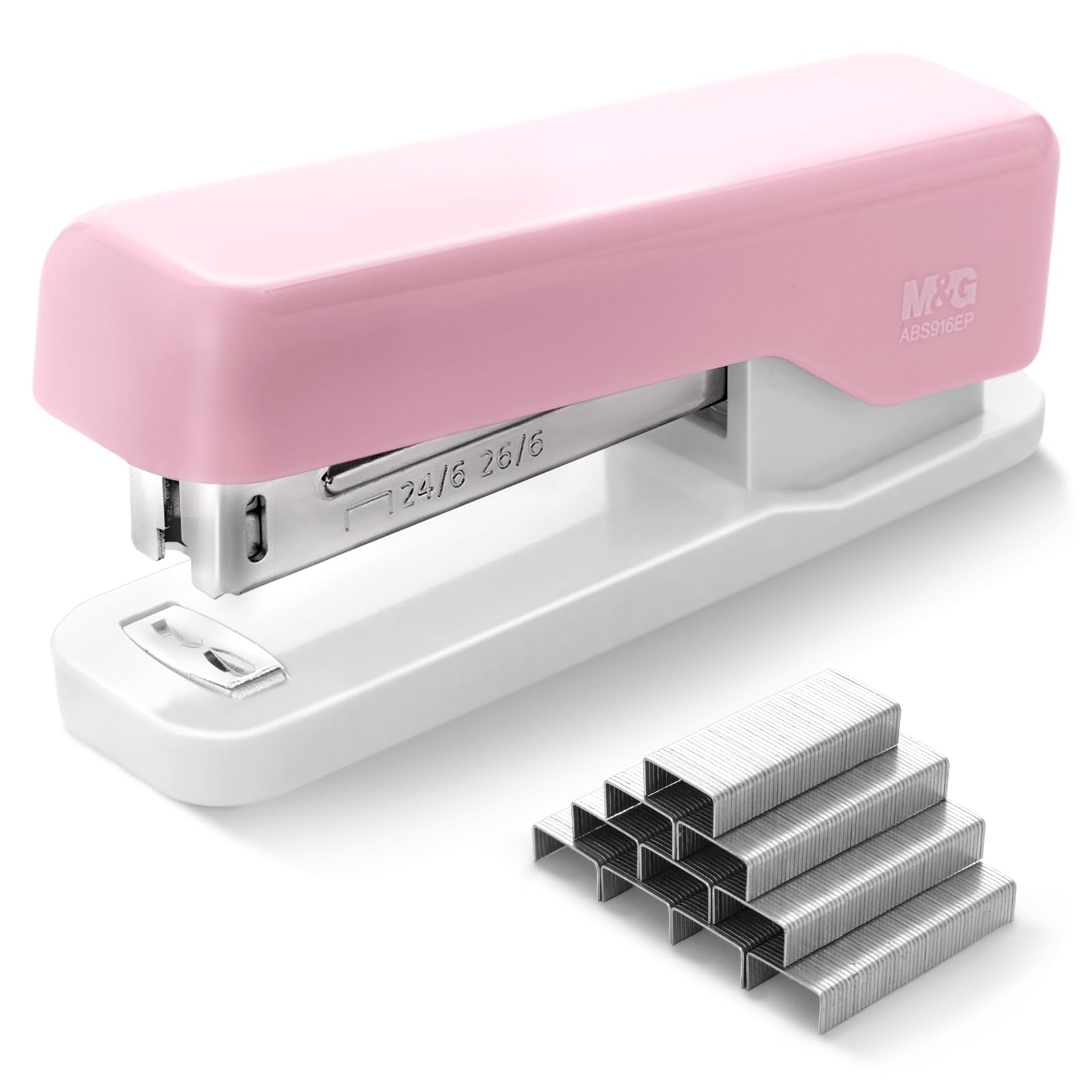M&G Desktop Stapler, Basic Office Stapler with 1000 Staples, 20 Sheet Capacity, Portable Small Desk Staplers for School Home Office (Pink)