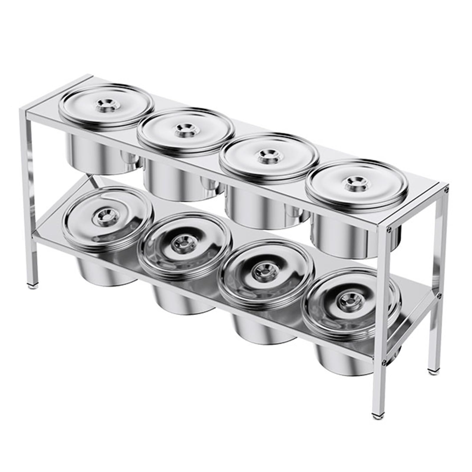 WDSOPK Commercial Spice Racks Set, Double Layer Stainless Steel Condiment Dispenser Countertop Organizer Holder, Seasoning Ingredients Food Container for Kitchen Buffets (Silvera 74x18.5x35cm)
