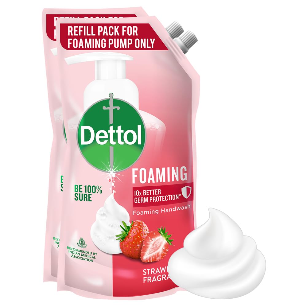Dettol Foaming Handwash Refill - Strawberry, 700ml (Pack of 2)| Rich Foam | Moisturizing Hand Wash | Soft on Hands