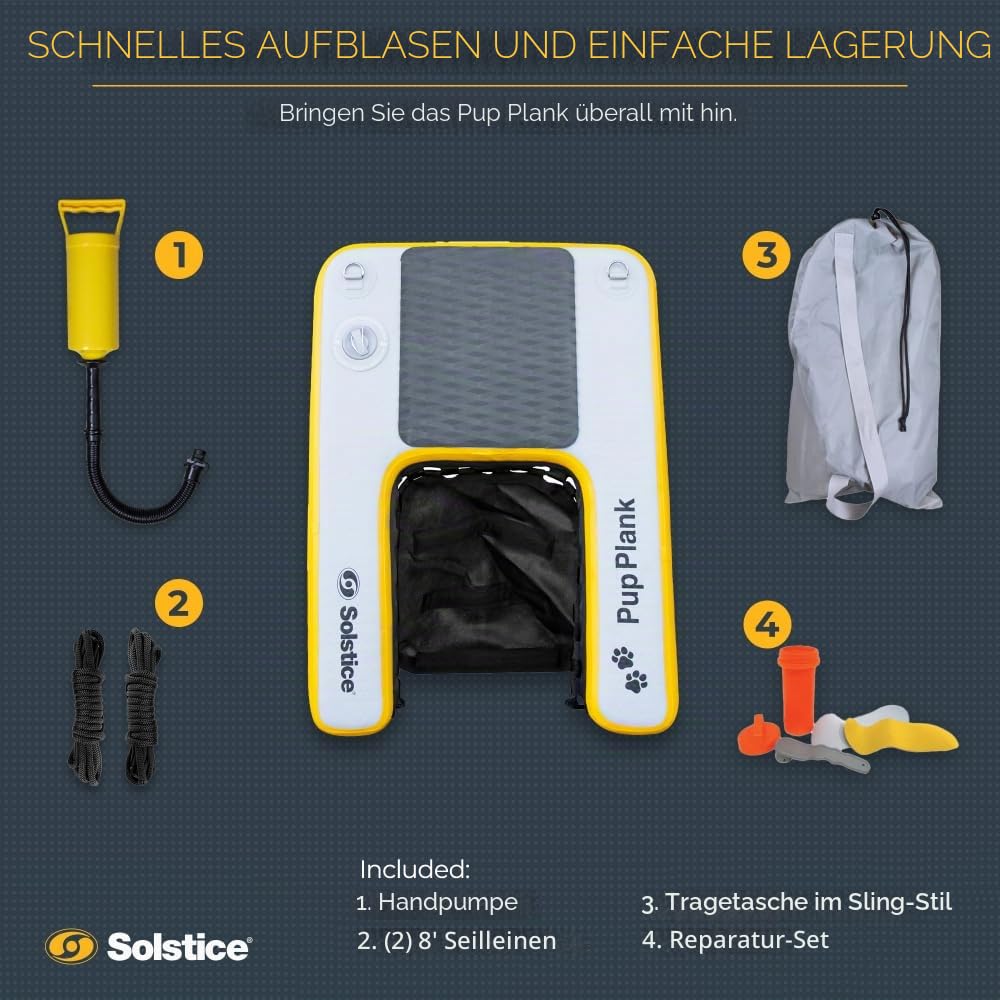 Solstice Aufblasbare Schwimmrampe für Pools, Boote, Docks | Hund auf Wasserleiter, Treppe, für Haustiere bis zu 90 kg, krallenfreundlich, sicher und einfach für große Hunde