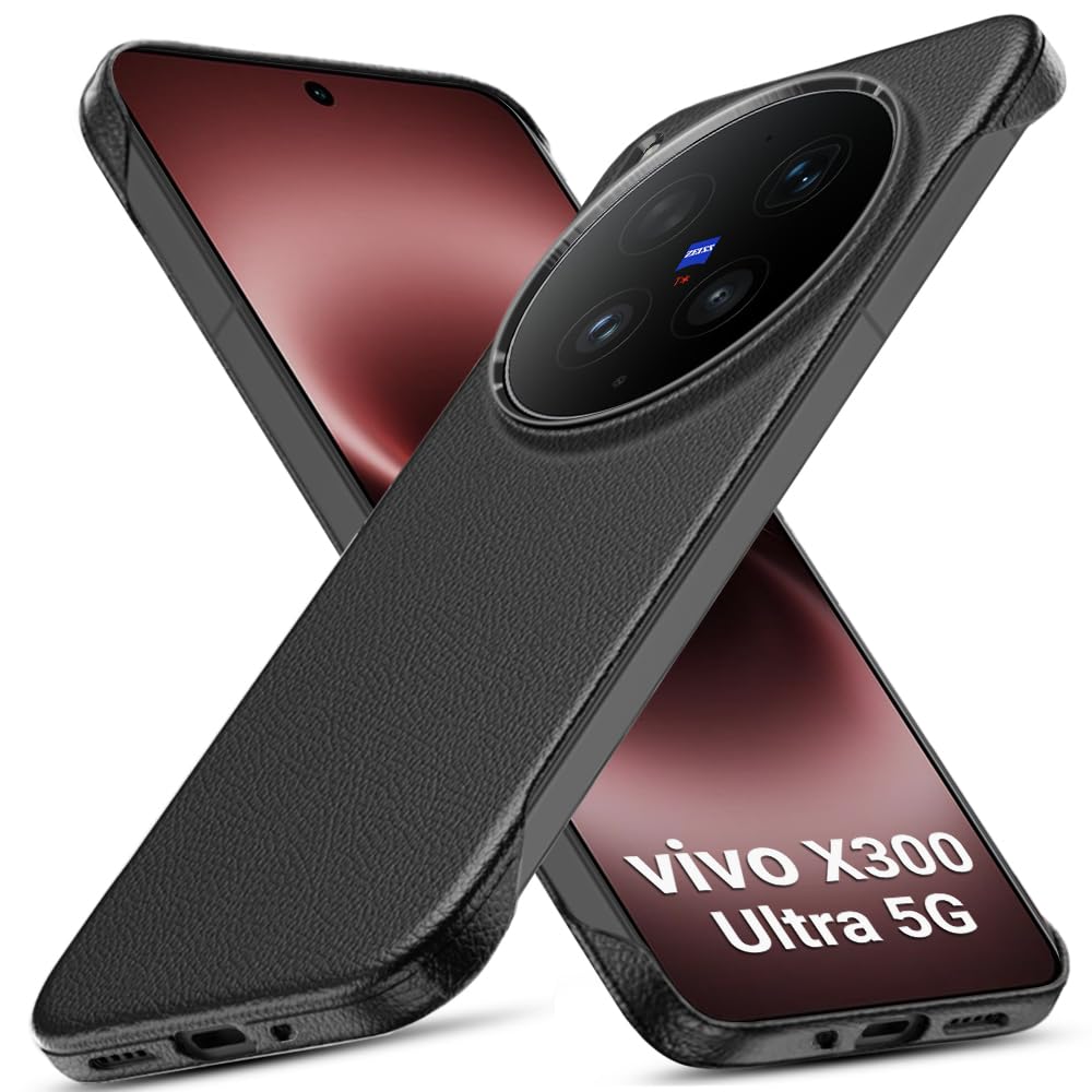 TheGiftKart Hybrid Ultimate Slim Back Case Cover for Vivo X300 Ultra 5G | Lightweight Profile | Hard Back Case Cover for Vivo X300 Ultra 5G (PC & TPU, Metal Camera Ring, Leather Texture Finish, Black)