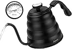 Tea Kettle with Thermometer Pot Black Stovetop Tea Kettle 40oz Gooseneck Kettle Teapot Pour Over Coffee Kettle with Thermometer,1200ml,6 Cup,Black,1Pack