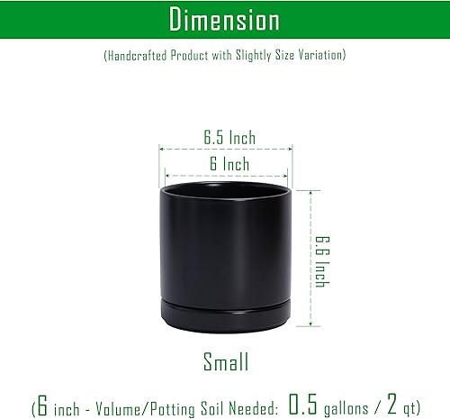 Miniatura 3 de D'vine Dev Juego de 2 macetas, maceta de cerámica de 6.5 pulgadas para plantas con orificio de drenaje y platillo, color negro, 94-V-C-2