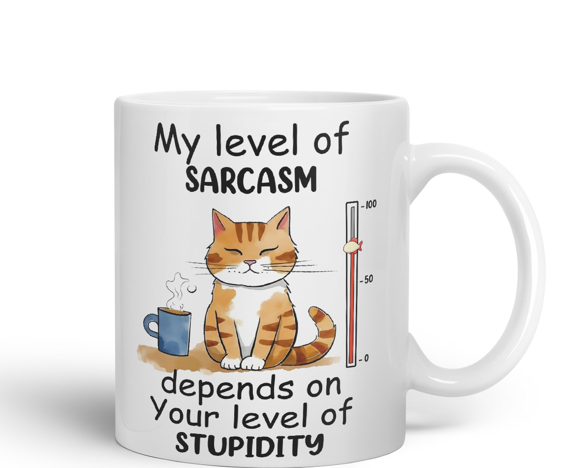 Vixar My Level of Sarcasm Depends on Your Level of Stupidity Cat Joke Ceramic Coloured Mug Cup for Tea Coffee Hot Brew 330ml 11Oz (White) - Image 2