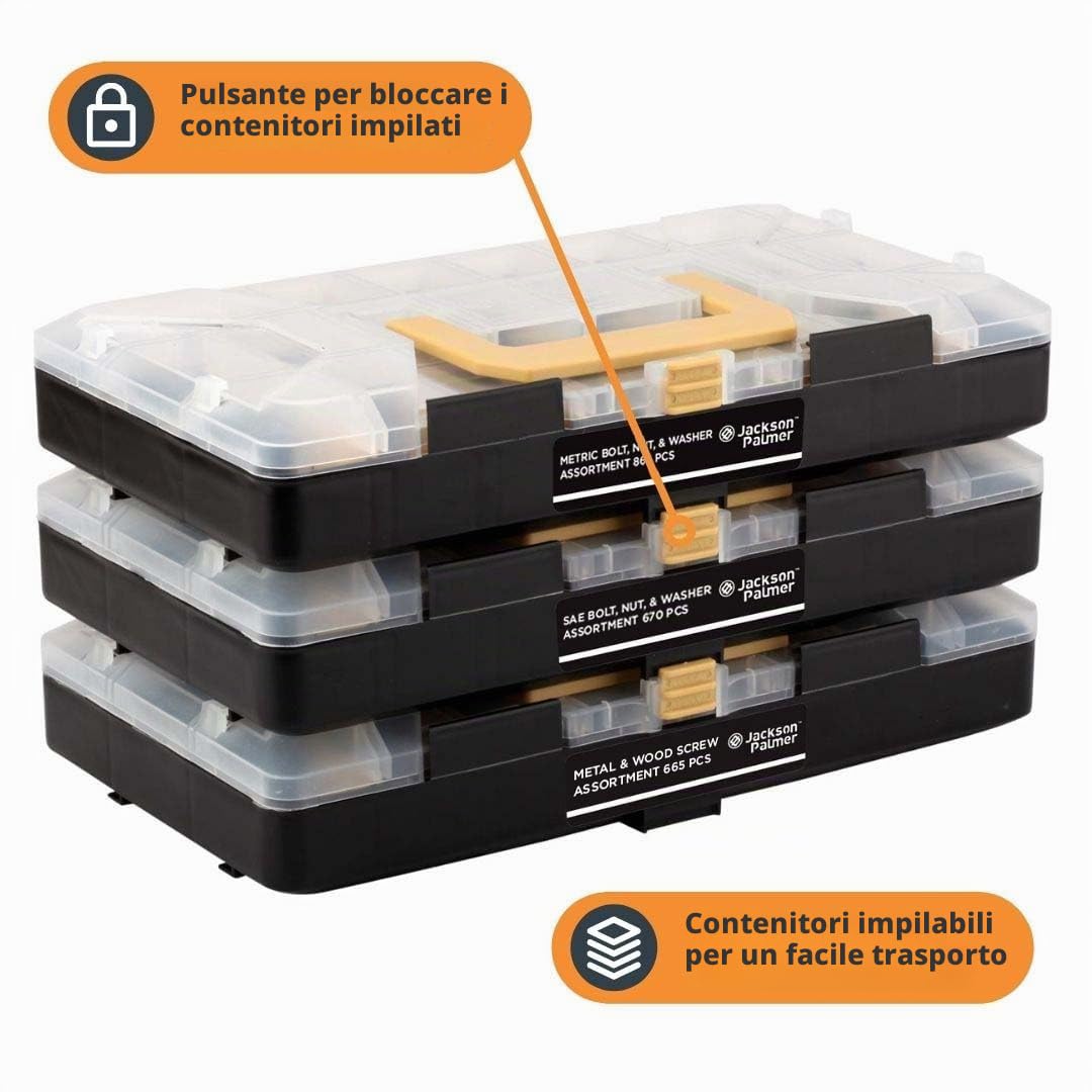 Jackson Palmer Assortimento di articoli in ferro da 1.700 pezzi con viti, dadi, bulloni e rondelle (3 scatole)