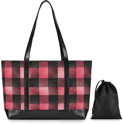 Buffalo Plaid - Bolsas de computadora modernas para mujer, con cremallera, color rojo y negro, monederos de trabajo para viajeros con maletín