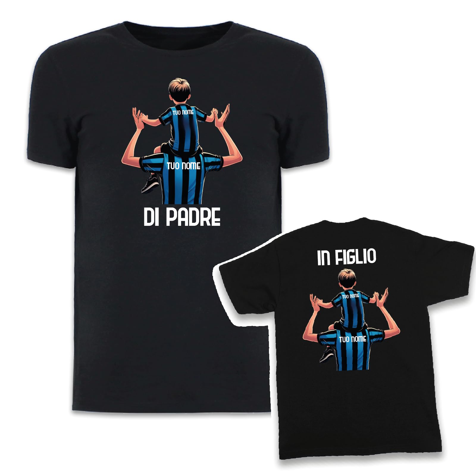 D&Vlab Coppia di T-Shirt Maglie Magliette di Padre in Figlio Idea Regalo per Il papà Squadre Nero Azzurri Bergamaschi