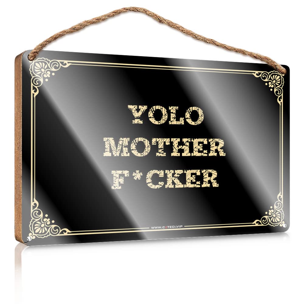 MAHQPZXSF Plaque Sign Yolo Motherf*Cker Wooden Sign Funny House Signs Outdoor Patio Decor(15X28CM)