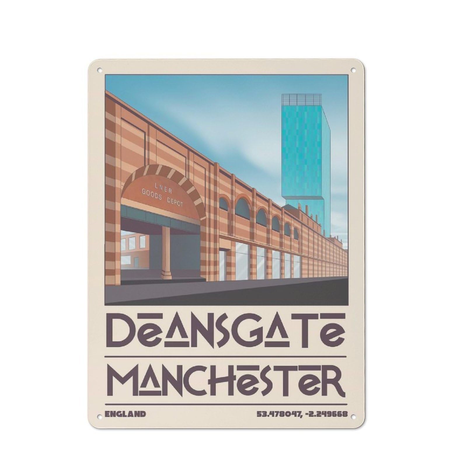 Junmoney Style Casual Deansgate Manchester England Travel Shed Metal Sign 40X30cm, Utility Space Decor For Shed, Garden Room, Porch Or Garage