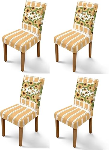 Rnyleeg Fall Autumn Seat Covers for Dining Chairs Set of 4 Sunflower Themed Stretch Dining Chair Covers Soft Comfy Chair Slipcovers for Cocktail