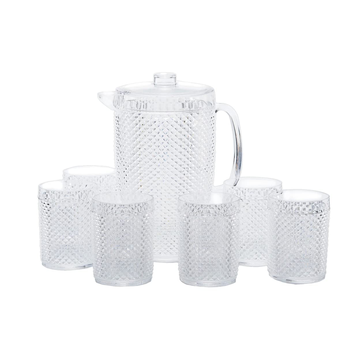 Acrylic Diamond Water Jug with 6 Cups Set, 2.37 Litre Capacity